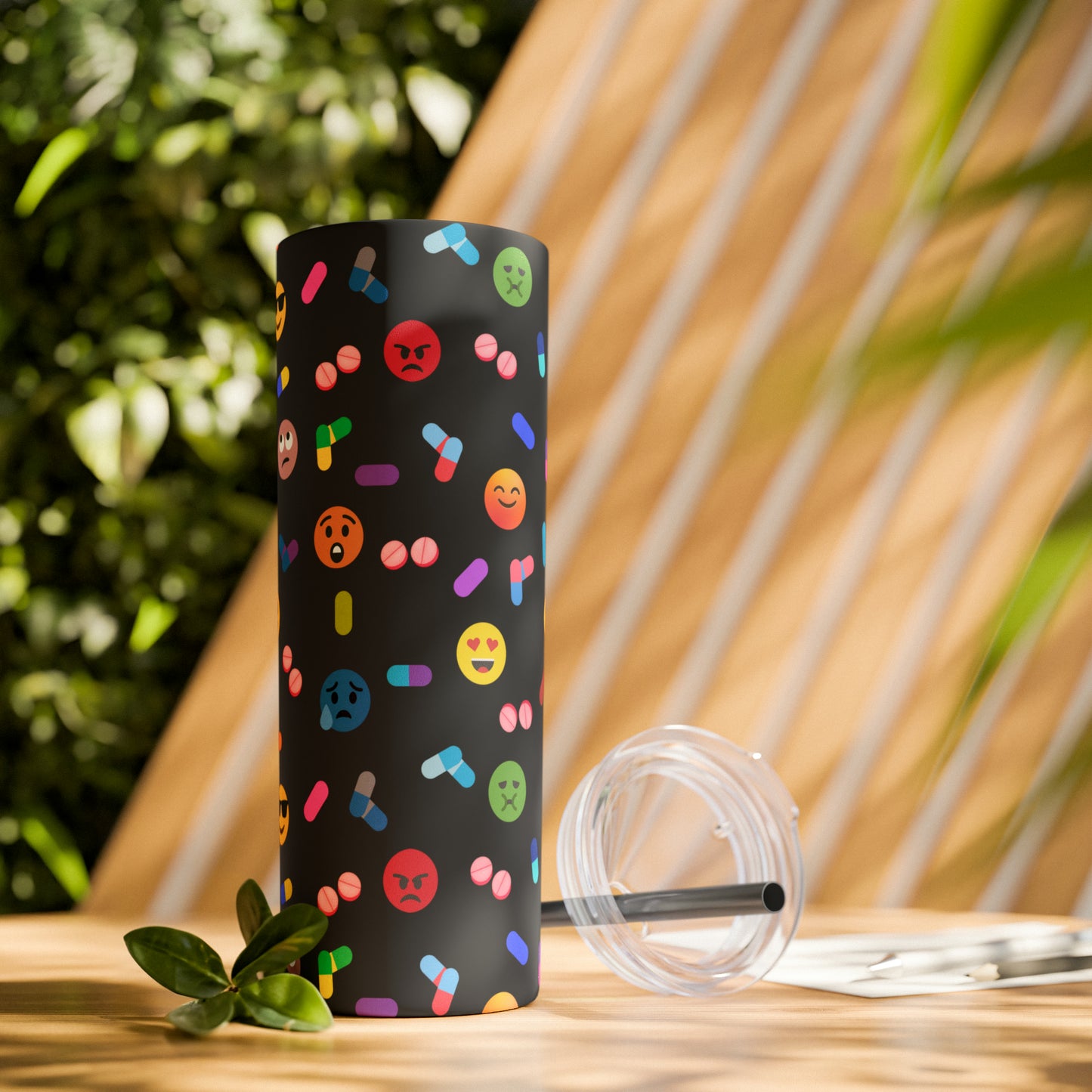 Pill-Popping Positivity Skinny Tumbler with Straw 20 oz (multiple colors)