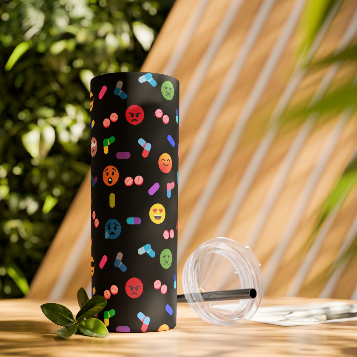 Pill-Popping Positivity Skinny Tumbler with Straw 20 oz (multiple colors)