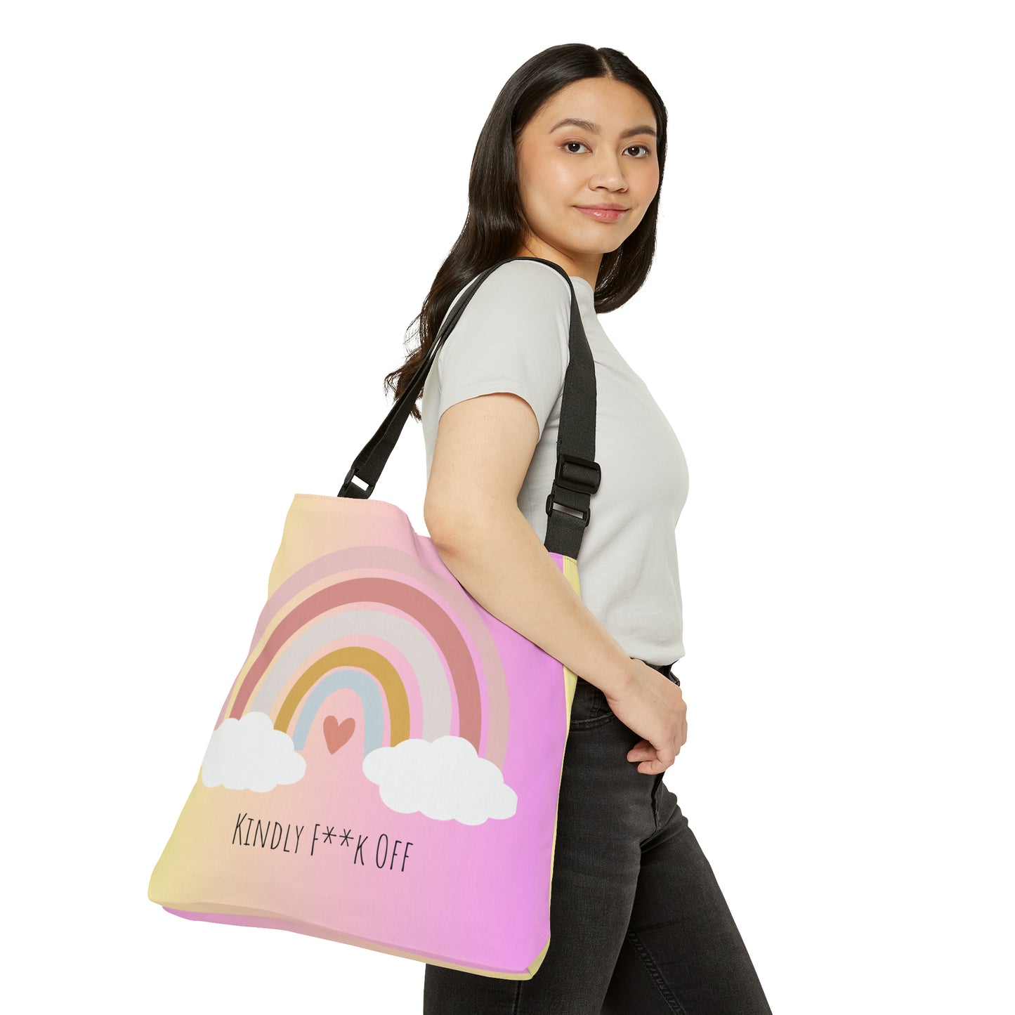 Rainbow Adjustable Tote/Messenger Bag- Kindly F**K Off (pink)