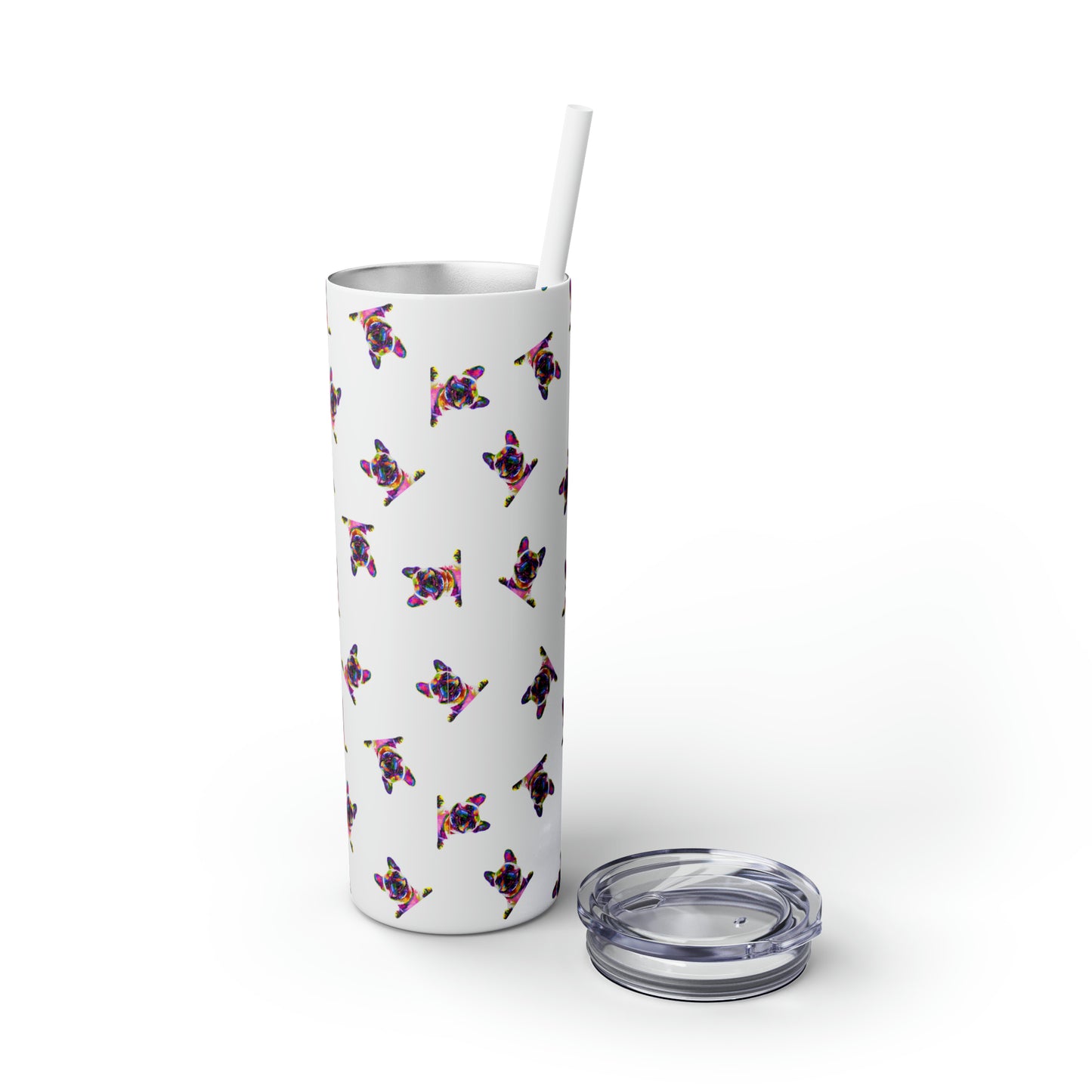 Frenchie Friends Skinny Tumbler with Straw, 20 oz (multiple colors)