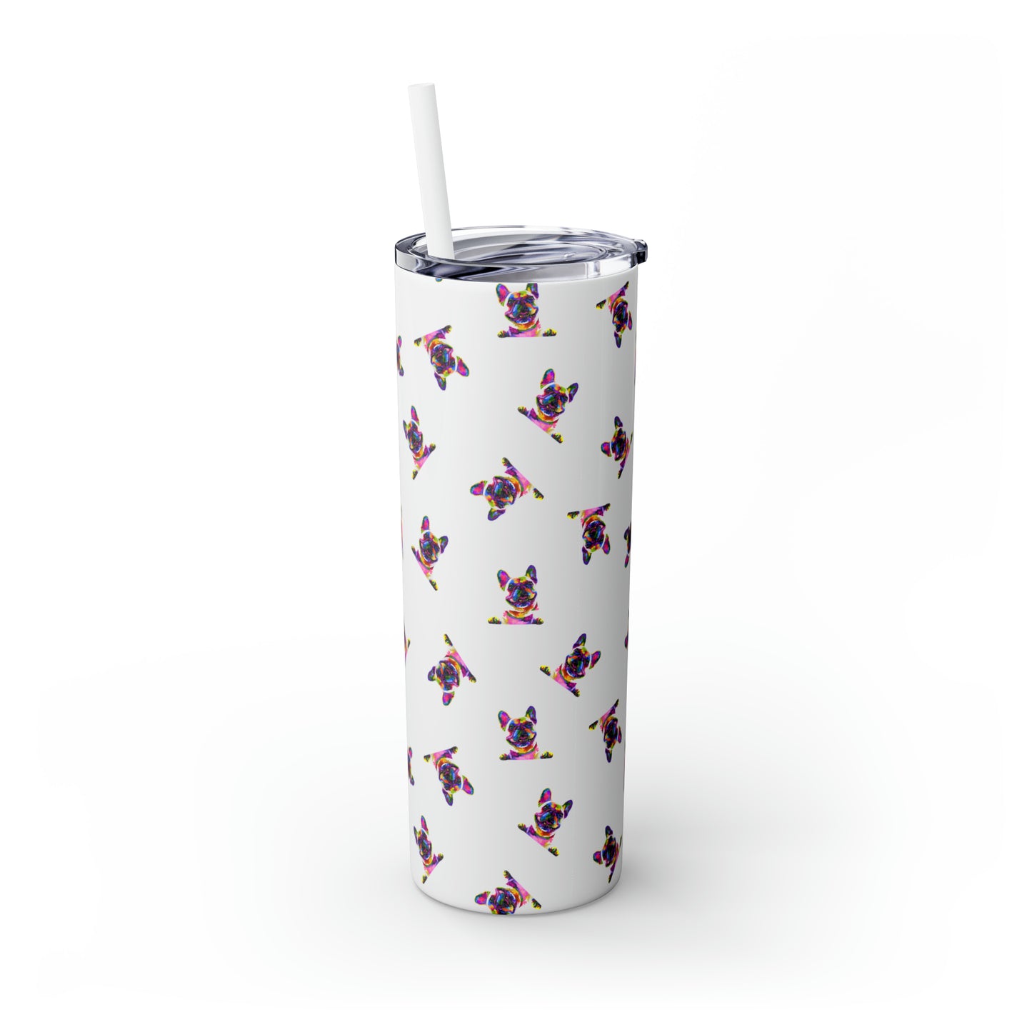 Frenchie Friends Skinny Tumbler with Straw, 20 oz (multiple colors)