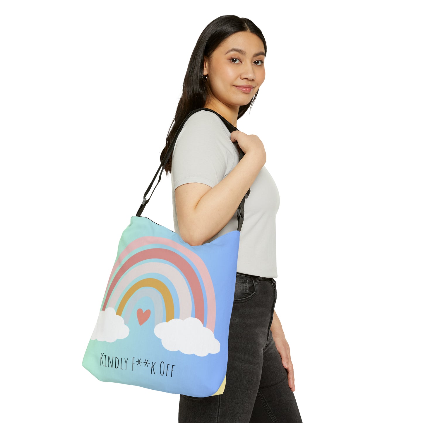 Rainbow Adjustable Tote/Messenger Bag- Kindly F**K Off (blue/pink)