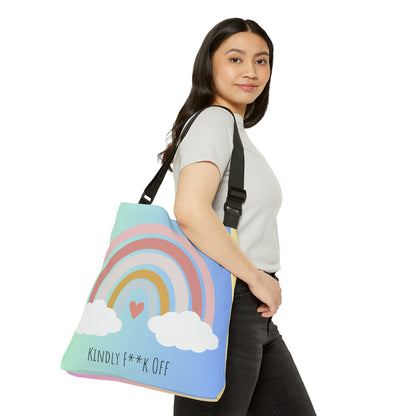 Rainbow Adjustable Tote/Messenger Bag- Kindly F**K Off (blue/pink)