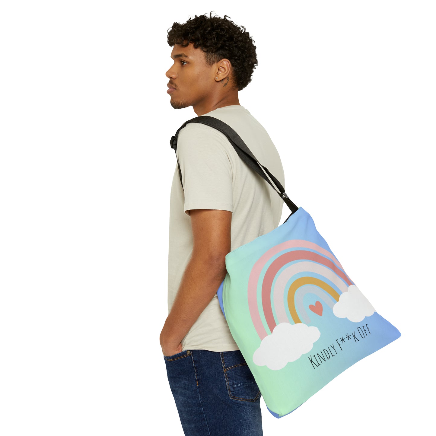 Rainbow Adjustable Tote/Messenger Bag- Kindly F**K Off (blue)