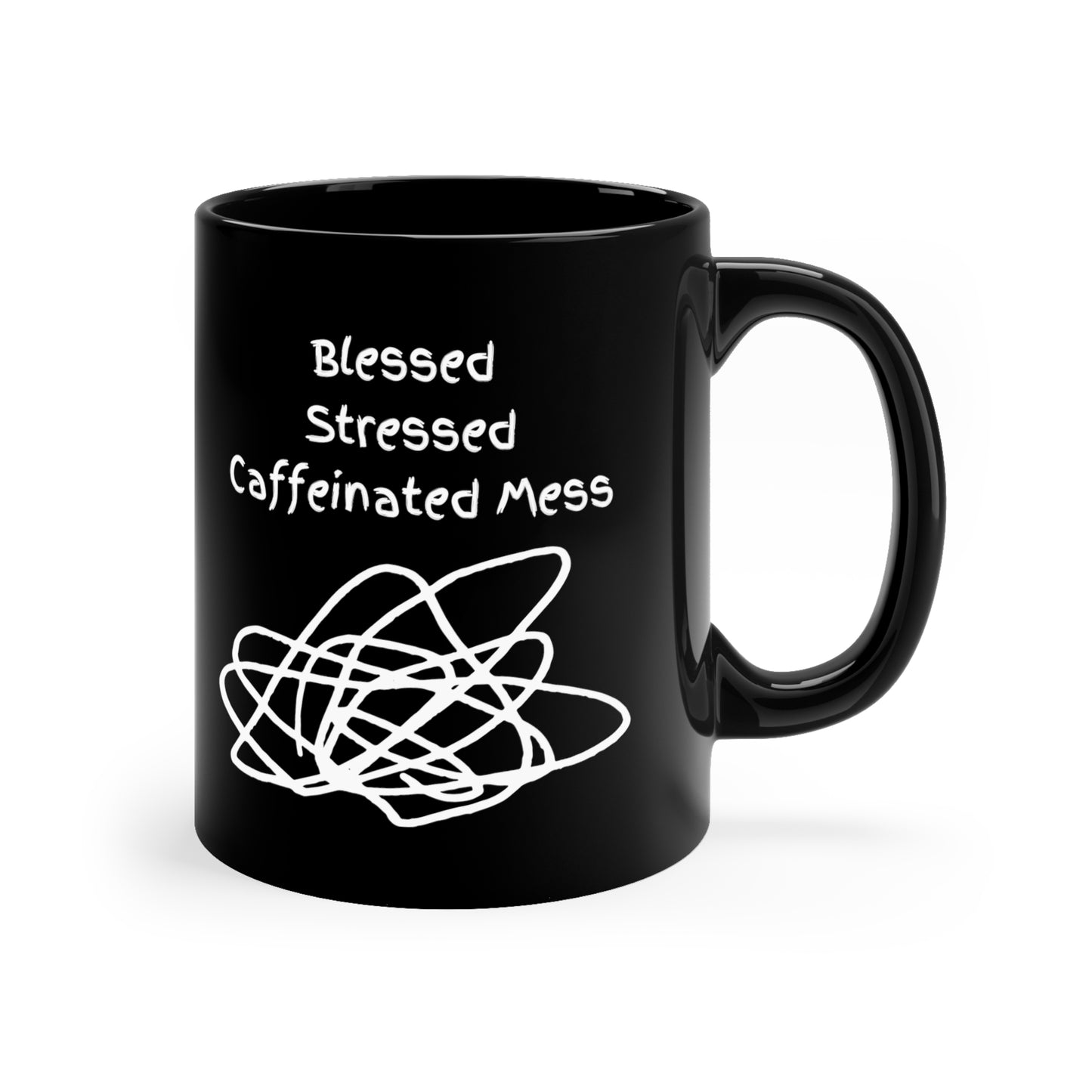 Blessed, Stressed, Caffeinated Mess 11oz Black Mug