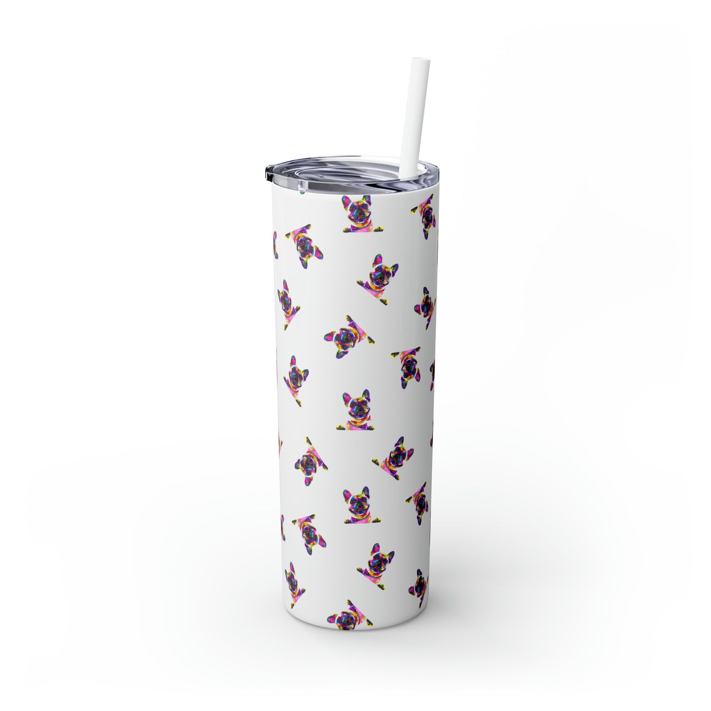 Frenchie Friends Skinny Tumbler with Straw, 20 oz (multiple colors)