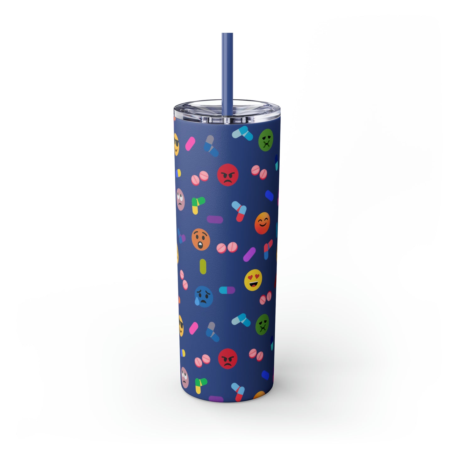 Pill-Popping Positivity Skinny Tumbler with Straw 20 oz (multiple colors)