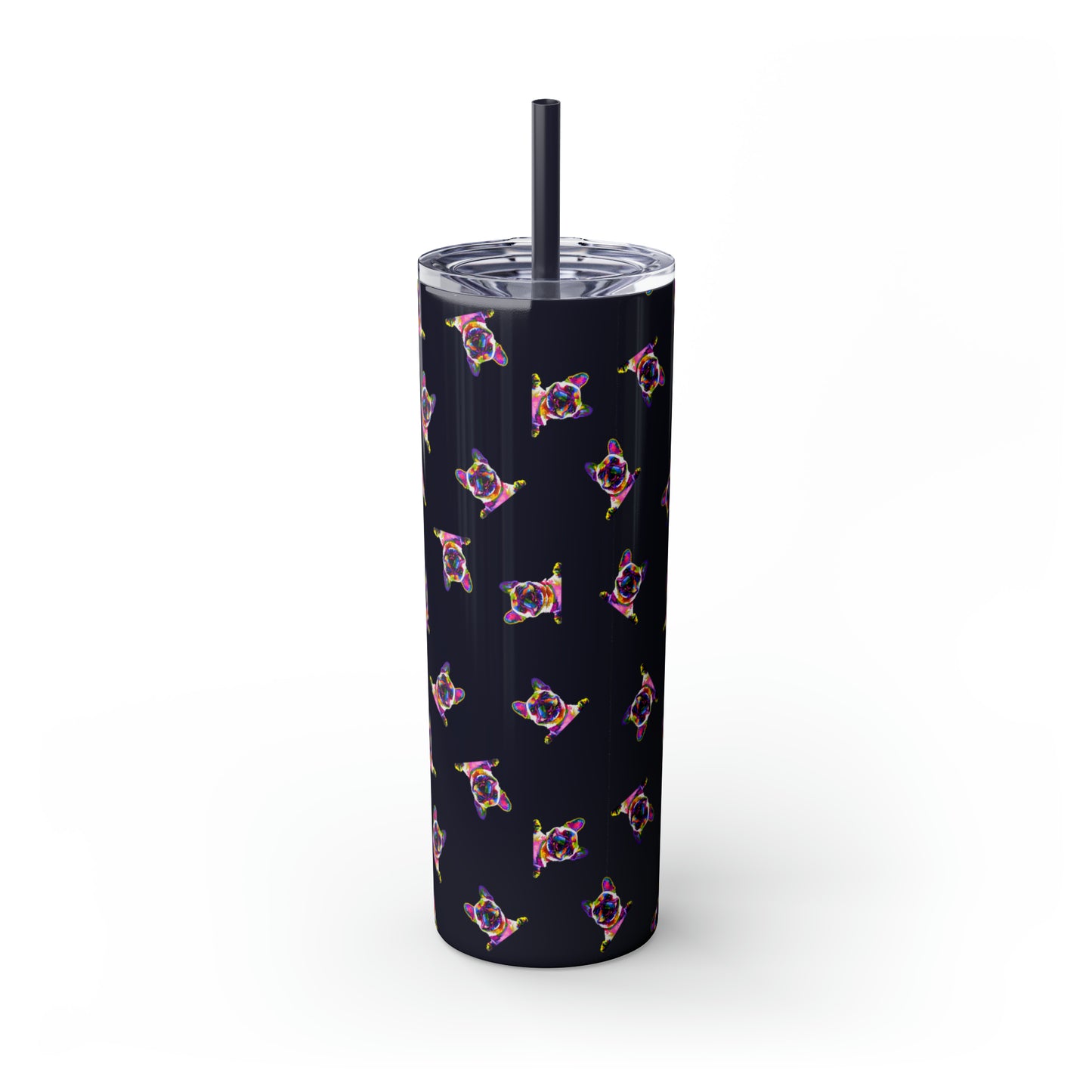 Frenchie Friends Skinny Tumbler with Straw, 20 oz (multiple colors)