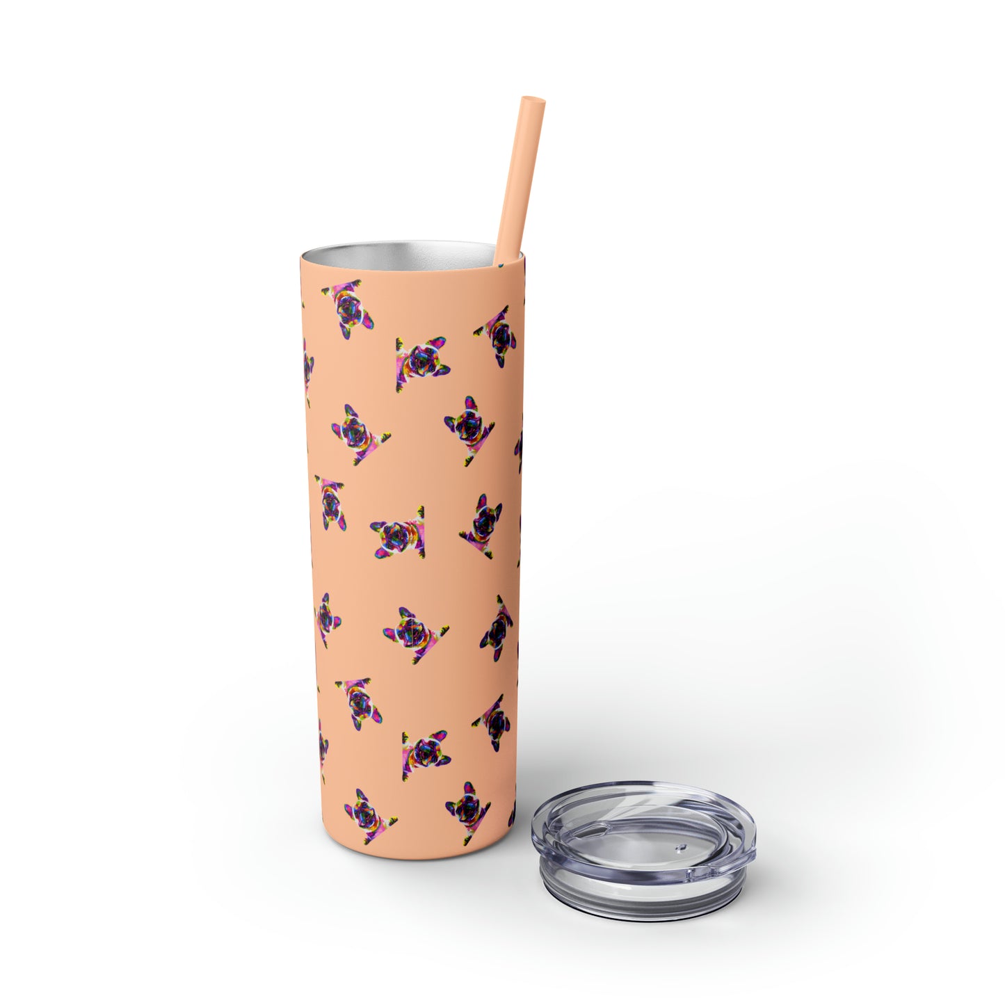 Frenchie Friends Skinny Tumbler with Straw, 20 oz (multiple colors)