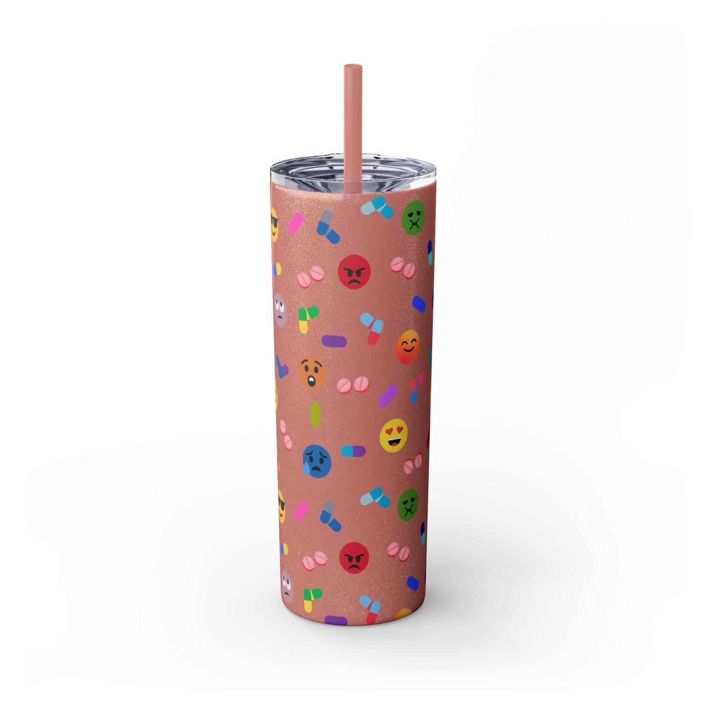 Pill-Popping Positivity Skinny Tumbler with Straw 20 oz (multiple colors)