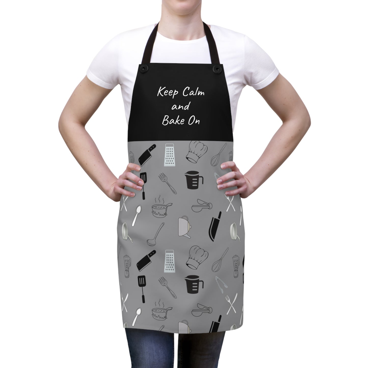 Keep Calm & Bake On Kitchen Apron (grey)