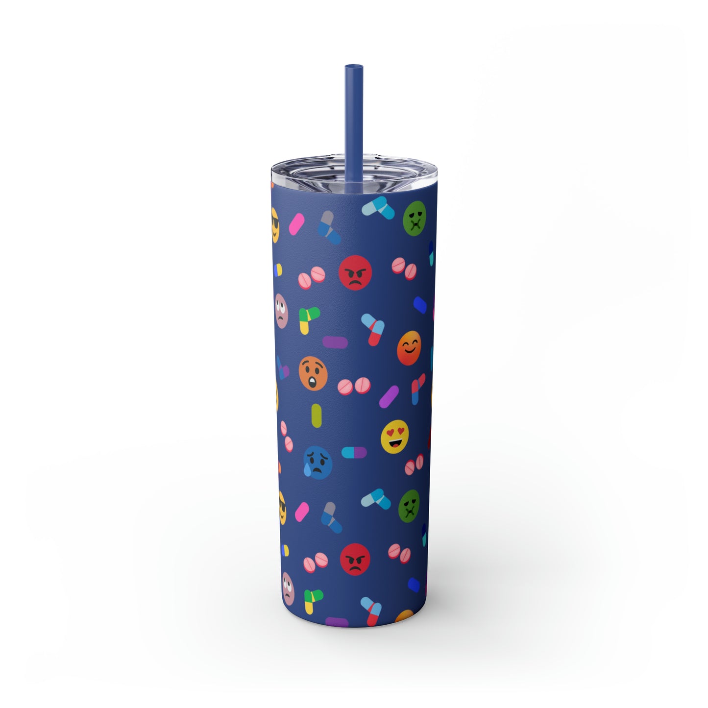 Pill-Popping Positivity Skinny Tumbler with Straw 20 oz (multiple colors)