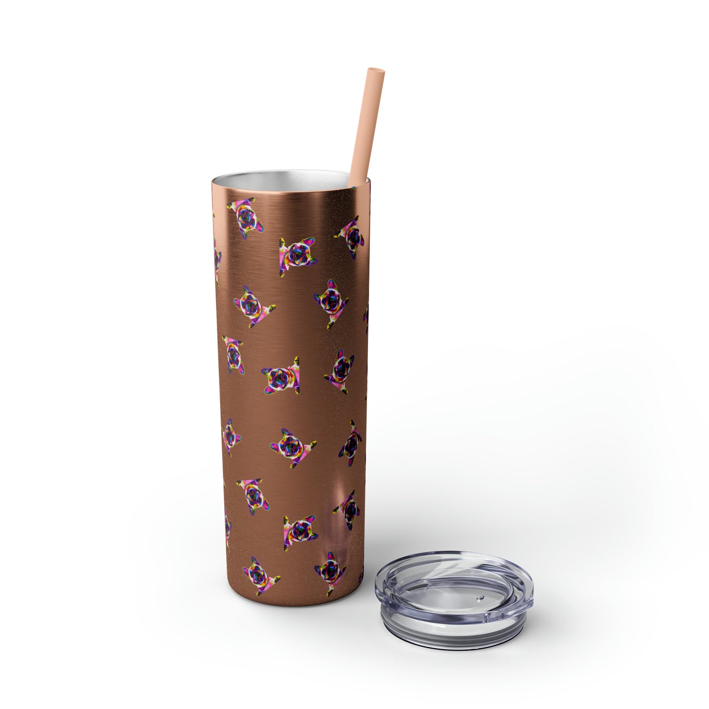 Frenchie Friends Skinny Tumbler with Straw, 20 oz (multiple colors)