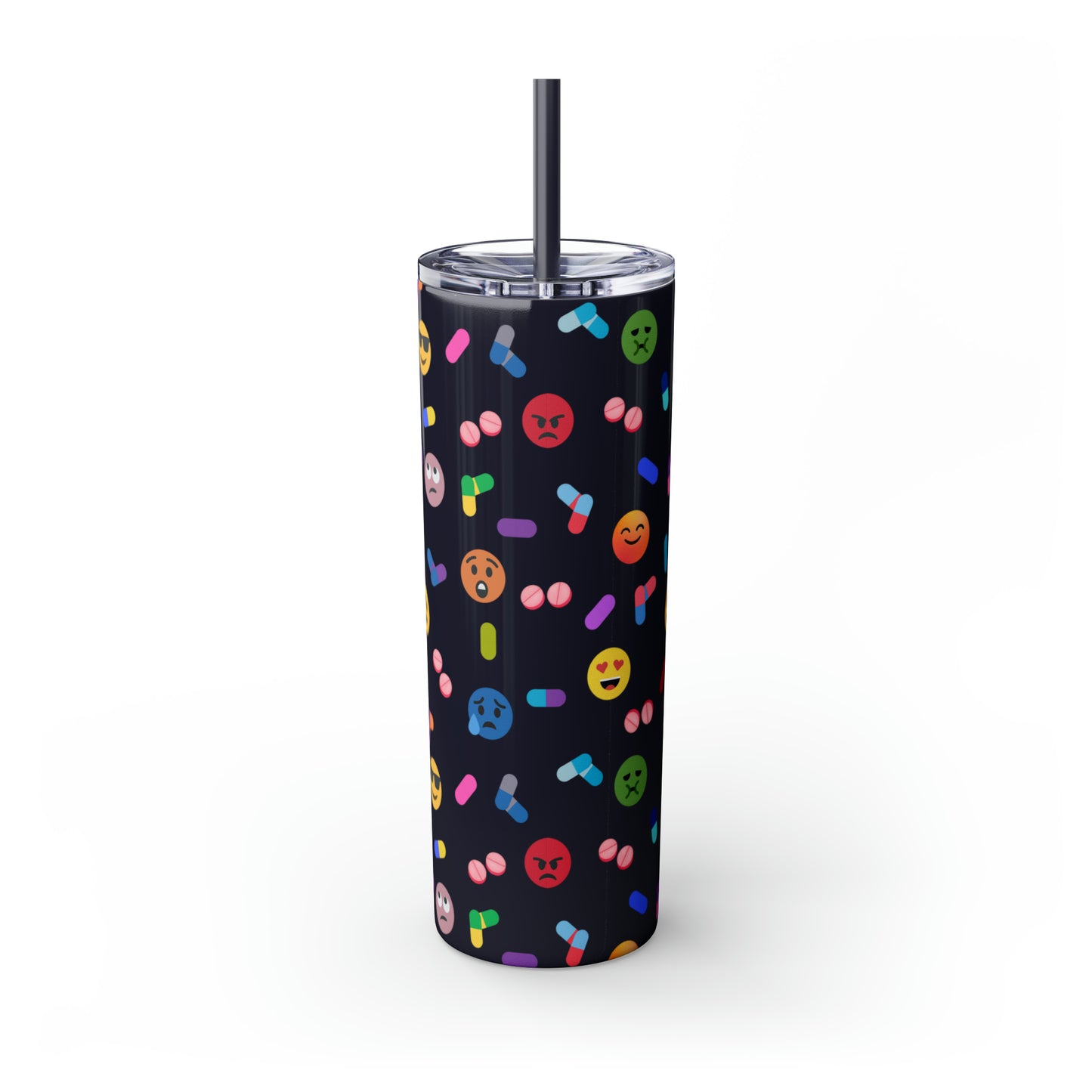 Pill-Popping Positivity Skinny Tumbler with Straw 20 oz (multiple colors)