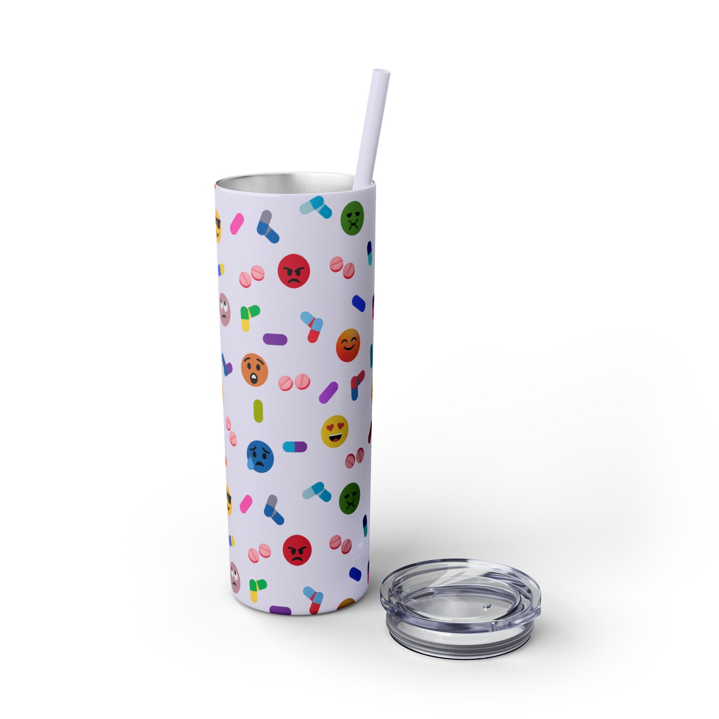 Pill-Popping Positivity Skinny Tumbler with Straw 20 oz (multiple colors)