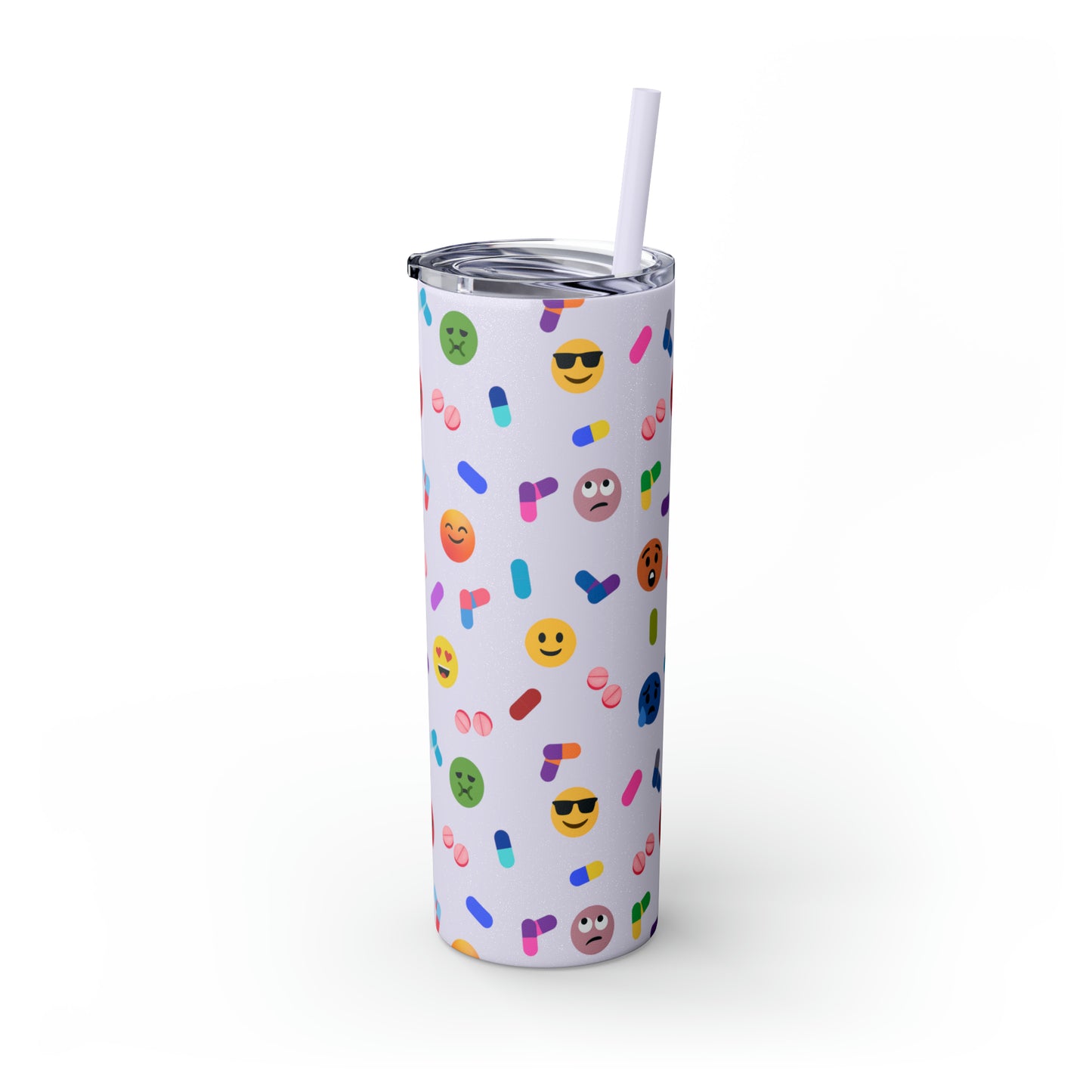 Pill-Popping Positivity Skinny Tumbler with Straw 20 oz (multiple colors)