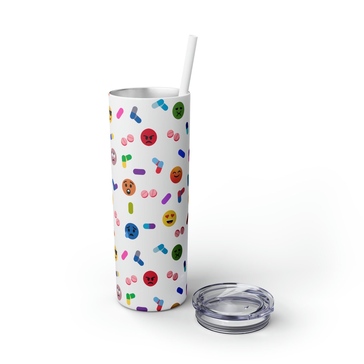 Pill-Popping Positivity Skinny Tumbler with Straw 20 oz (multiple colors)