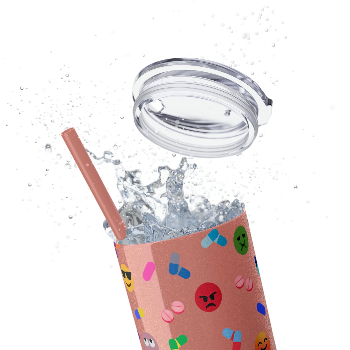 Pill-Popping Positivity Skinny Tumbler with Straw 20 oz (multiple colors)