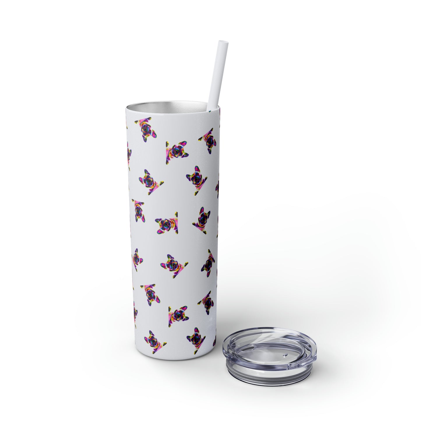 Frenchie Friends Skinny Tumbler with Straw, 20 oz (multiple colors)