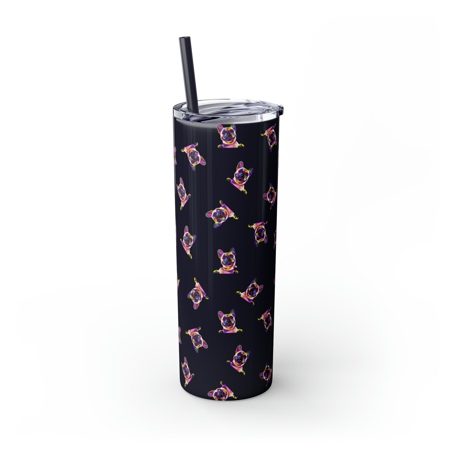 Frenchie Friends Skinny Tumbler with Straw, 20 oz (multiple colors)