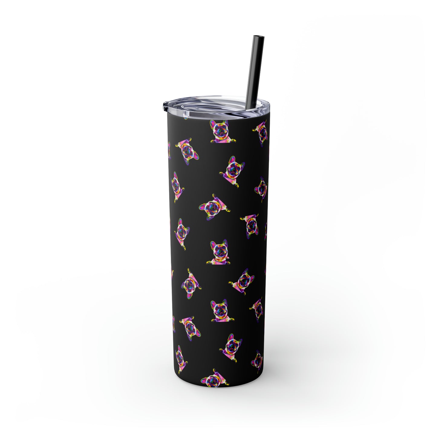 Frenchie Friends Skinny Tumbler with Straw, 20 oz (multiple colors)