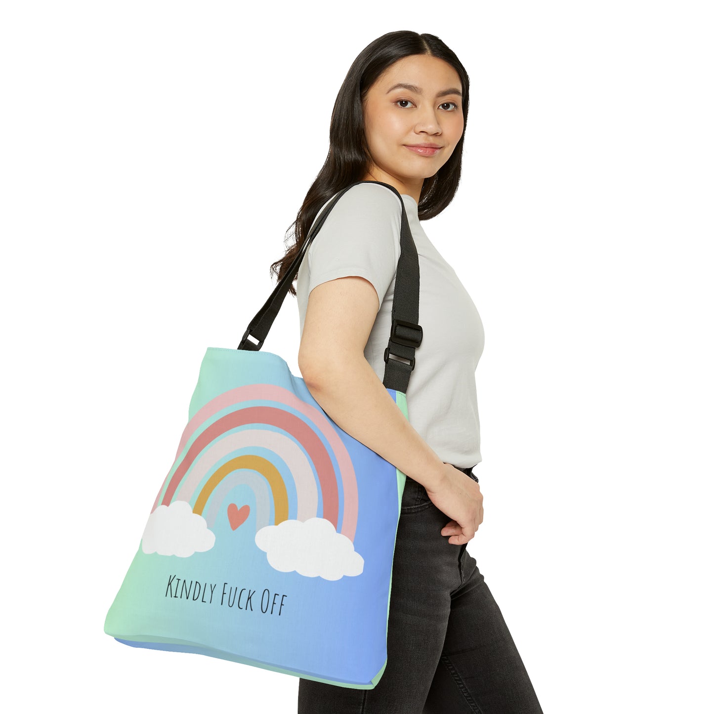 Rainbow Adjustable Tote/Messenger Bag- Kindly Fuck Off (blue)