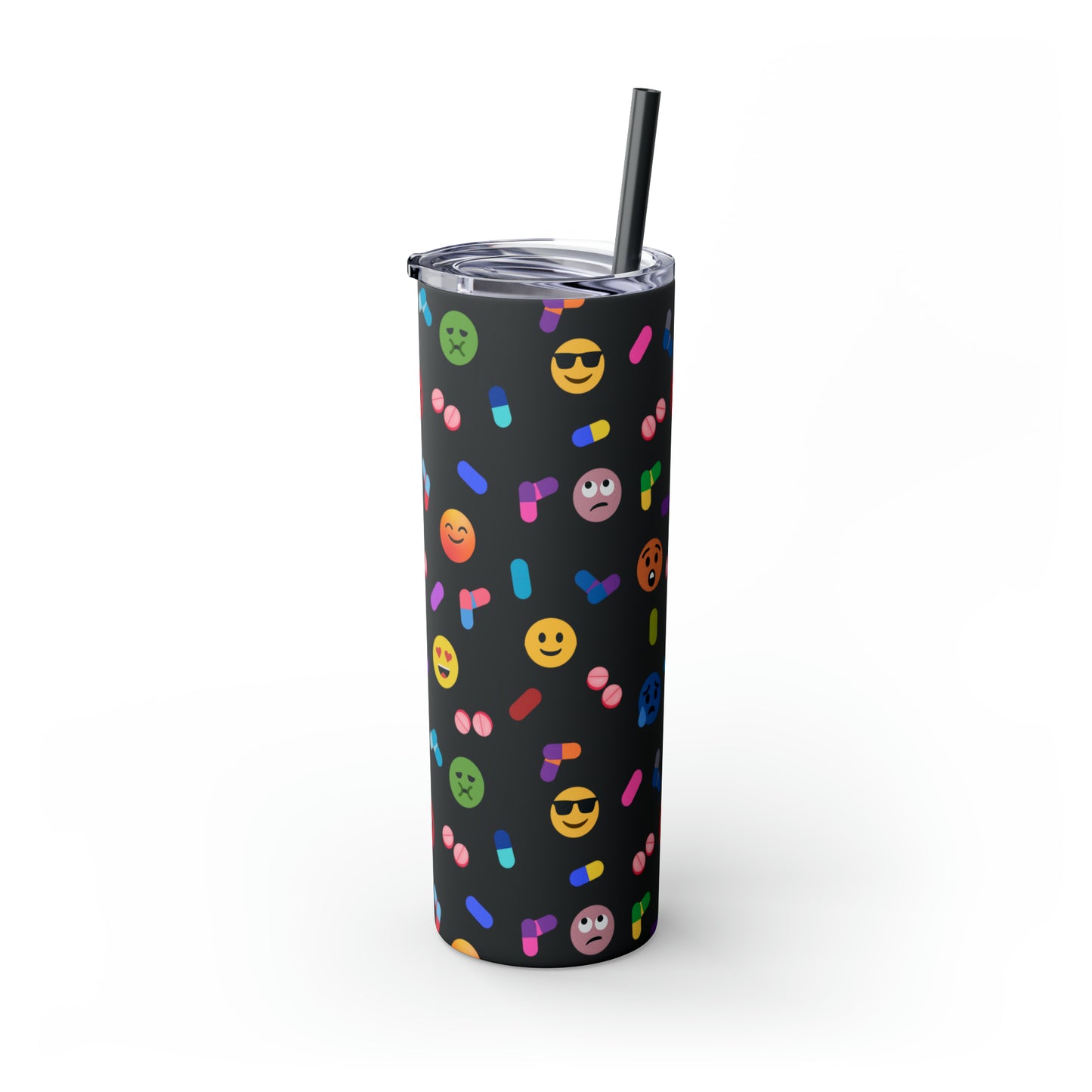 Pill-Popping Positivity Skinny Tumbler with Straw 20 oz (multiple colors)