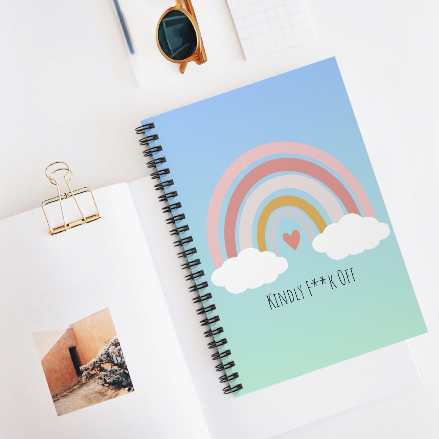 Rainbow Spiral Notebook Ruled Line-Kindly F**K Off (blue)