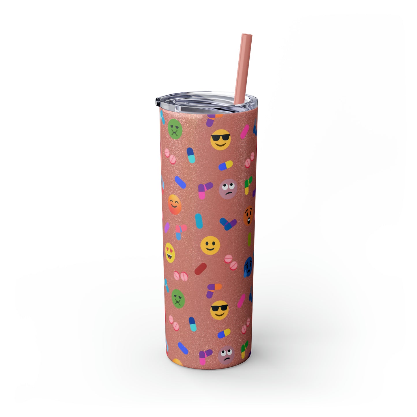 Pill-Popping Positivity Skinny Tumbler with Straw 20 oz (multiple colors)