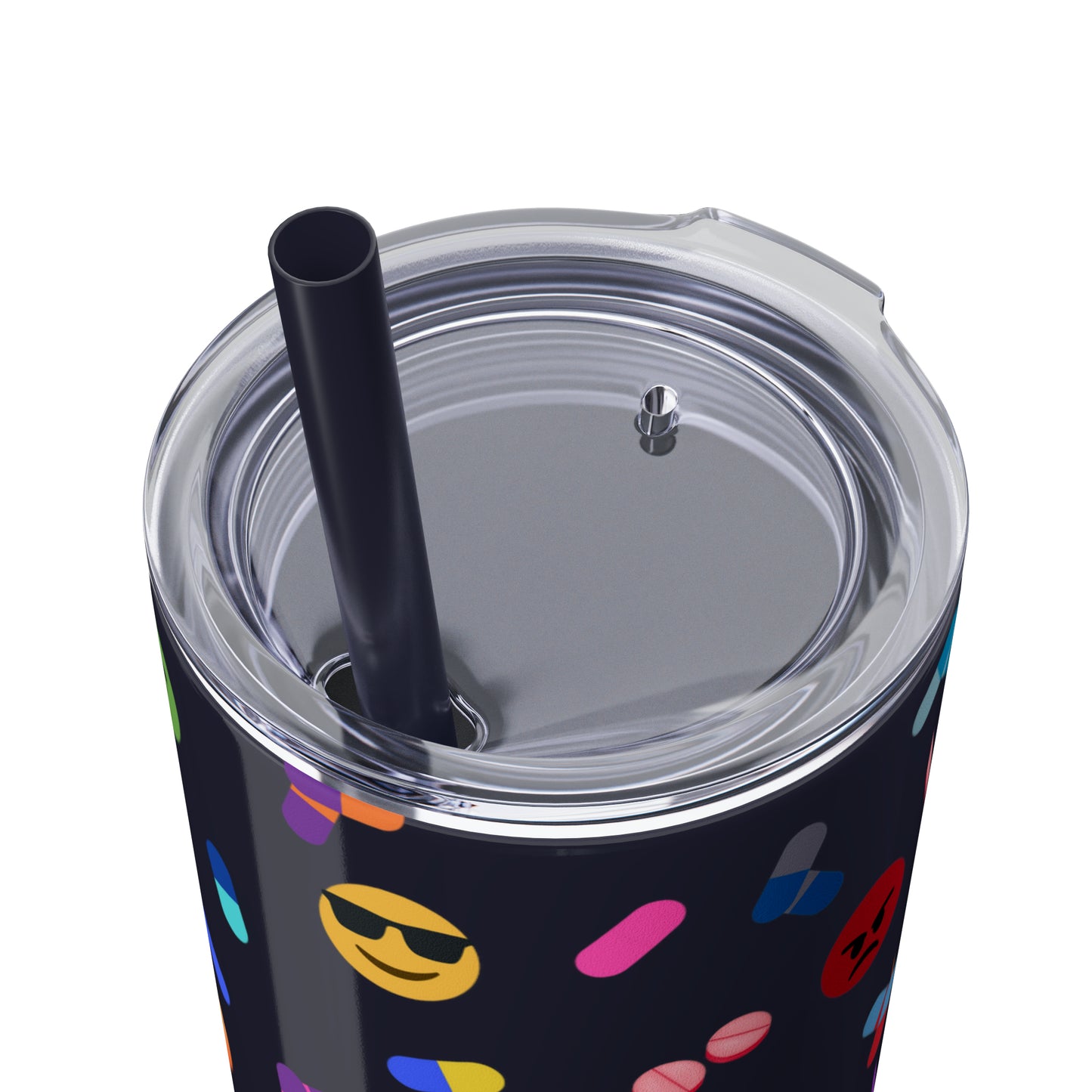 Pill-Popping Positivity Skinny Tumbler with Straw 20 oz (multiple colors)