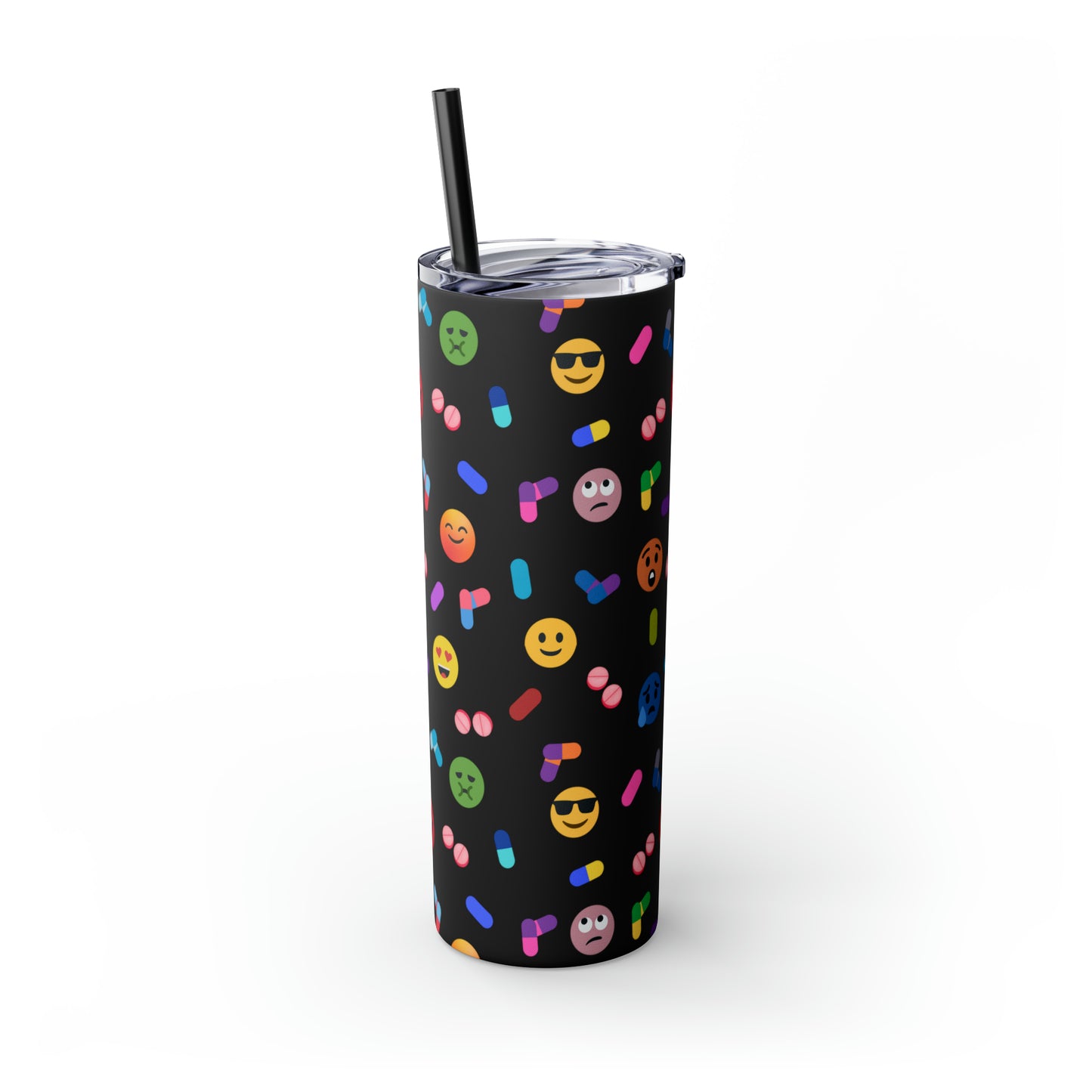 Pill-Popping Positivity Skinny Tumbler with Straw 20 oz (multiple colors)