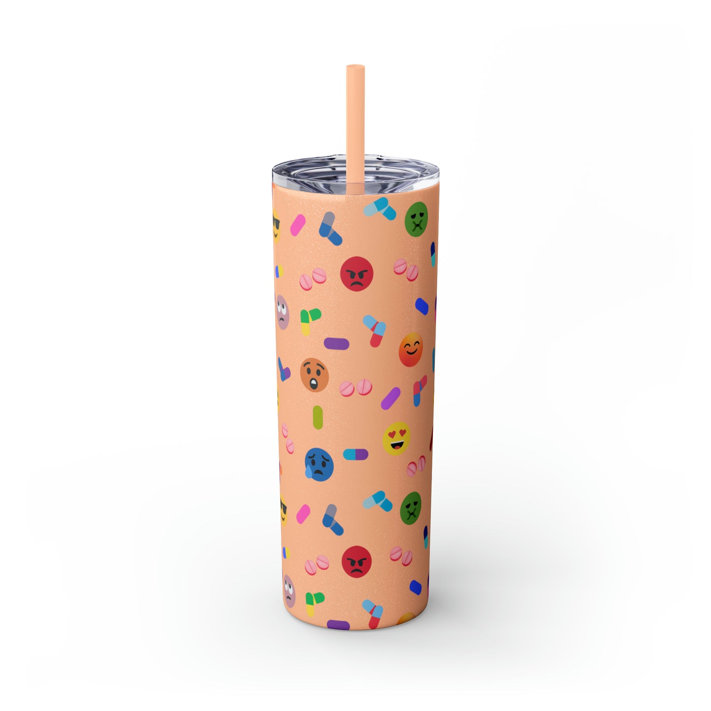 Pill-Popping Positivity Skinny Tumbler with Straw 20 oz (multiple colors)