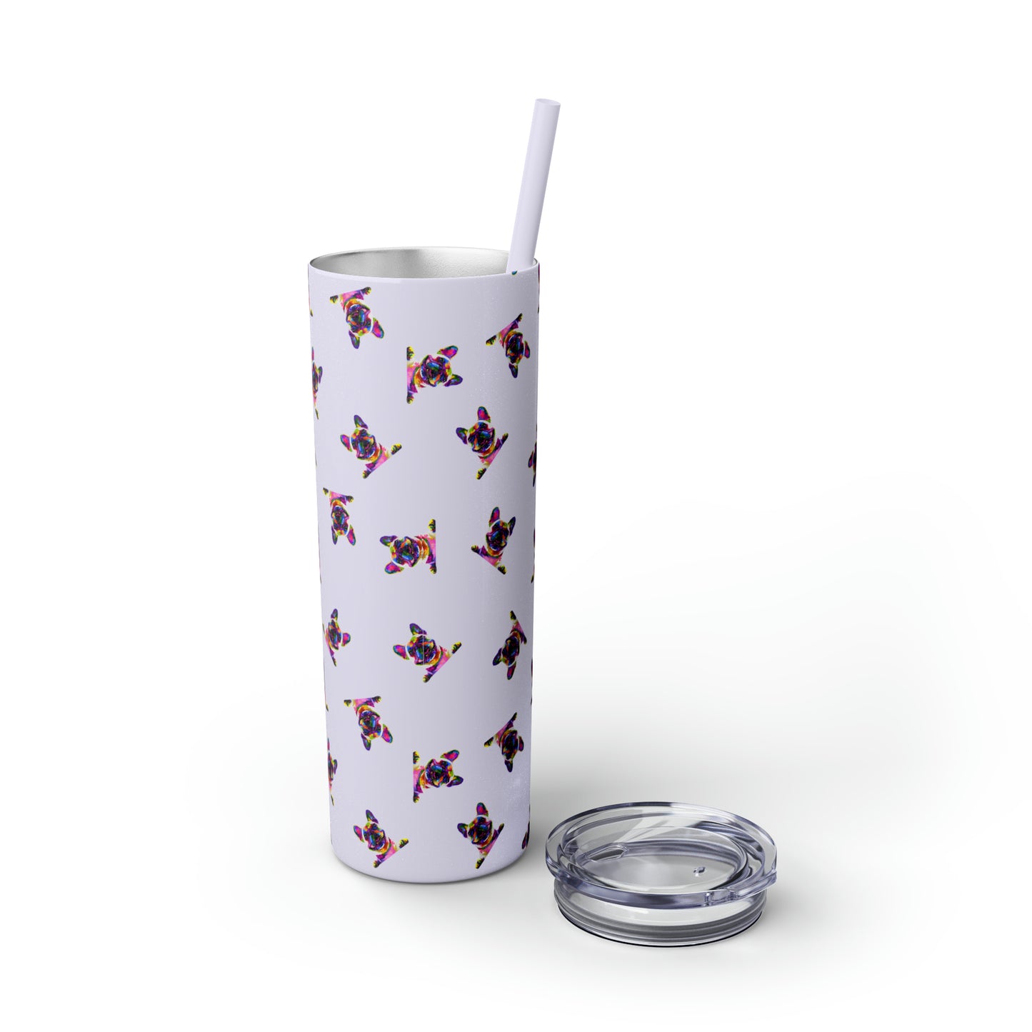 Frenchie Friends Skinny Tumbler with Straw, 20 oz (multiple colors)