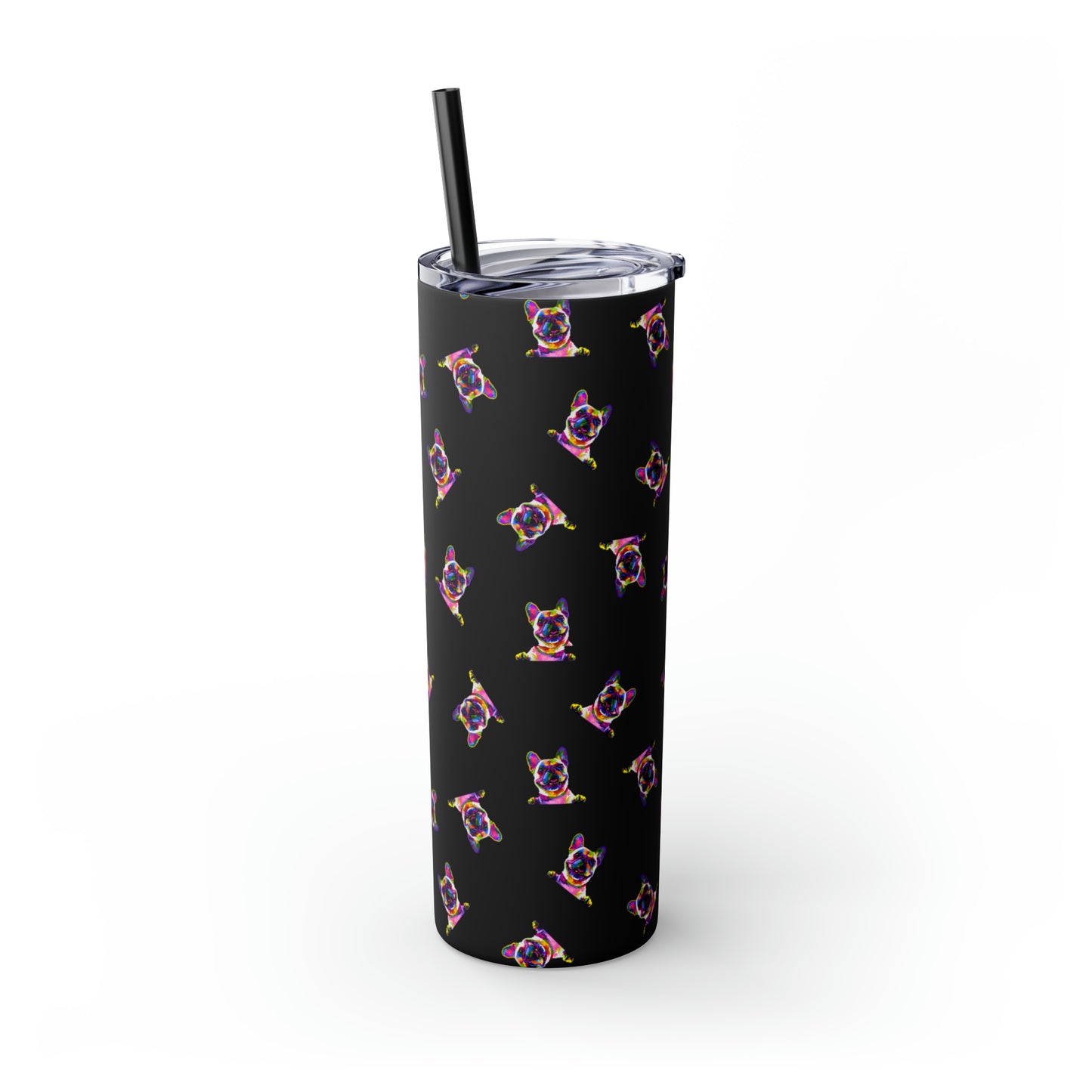 Frenchie Friends Skinny Tumbler with Straw, 20 oz (multiple colors)