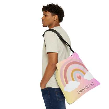 Rainbow Adjustable Tote/Messenger Bag- Kindly Fuck Off (pink/grey)