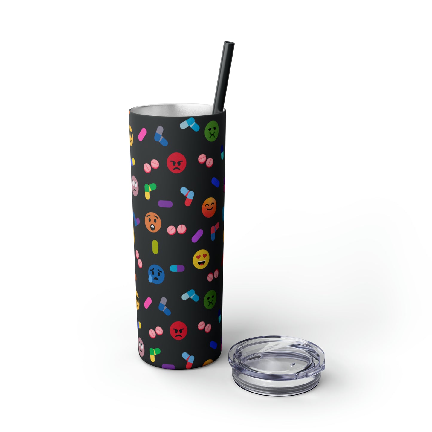 Pill-Popping Positivity Skinny Tumbler with Straw 20 oz (multiple colors)