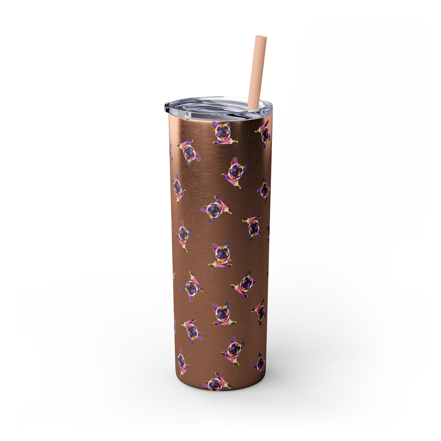 Frenchie Friends Skinny Tumbler with Straw, 20 oz (multiple colors)