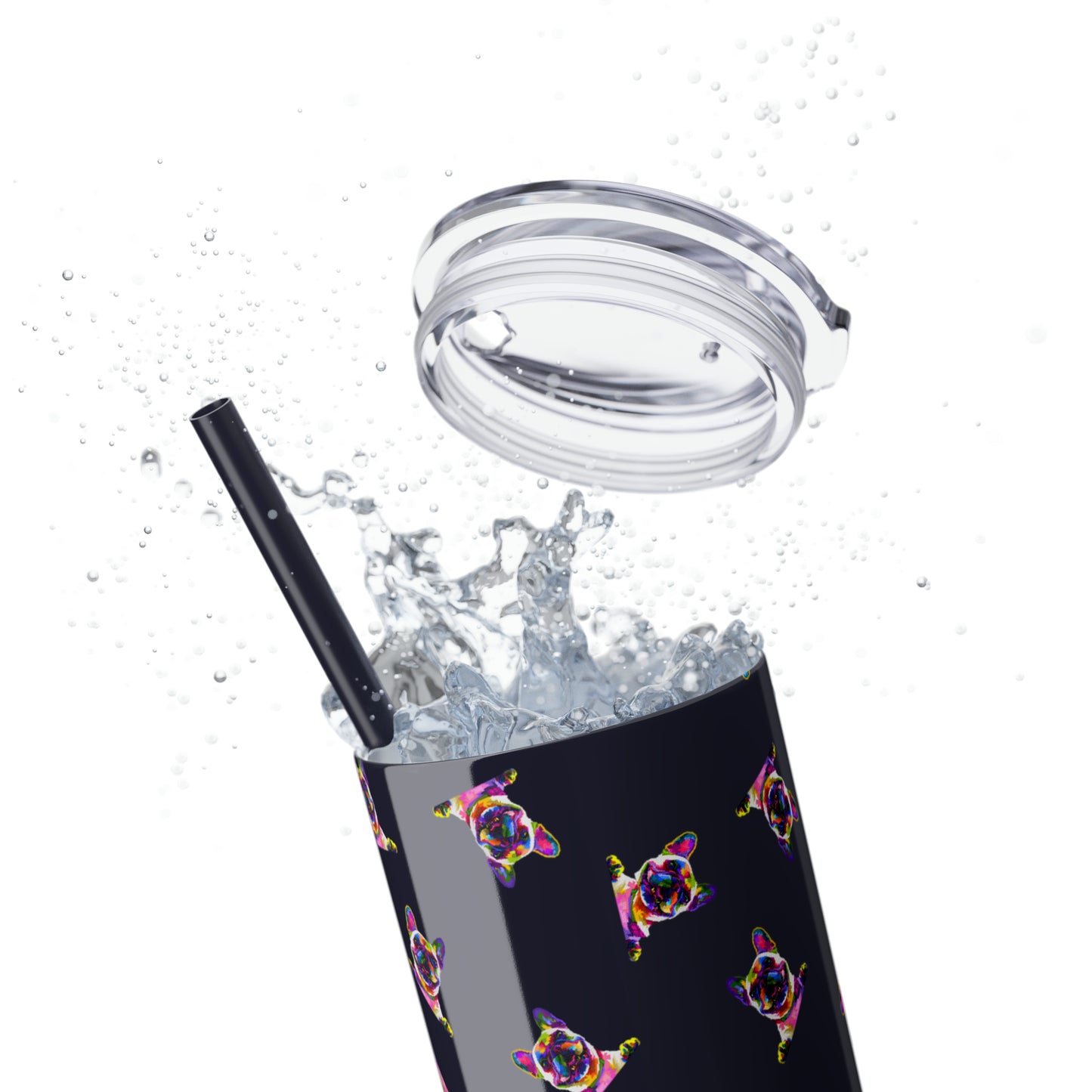 Frenchie Friends Skinny Tumbler with Straw, 20 oz (multiple colors)