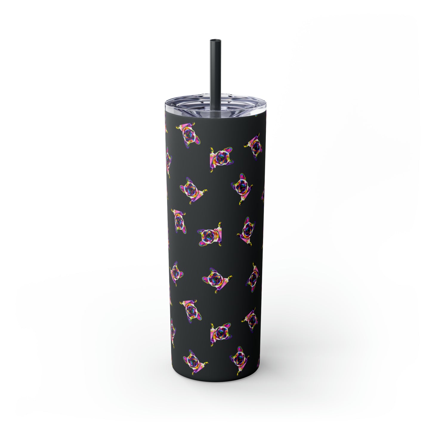 Frenchie Friends Skinny Tumbler with Straw, 20 oz (multiple colors)