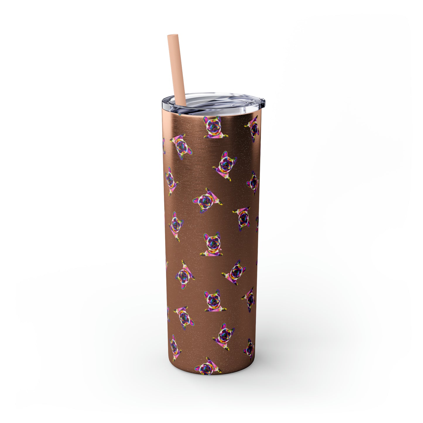 Frenchie Friends Skinny Tumbler with Straw, 20 oz (multiple colors)