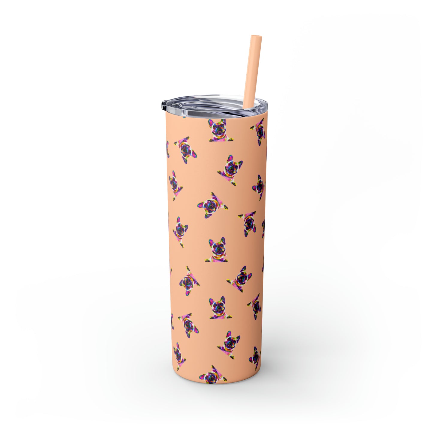 Frenchie Friends Skinny Tumbler with Straw, 20 oz (multiple colors)