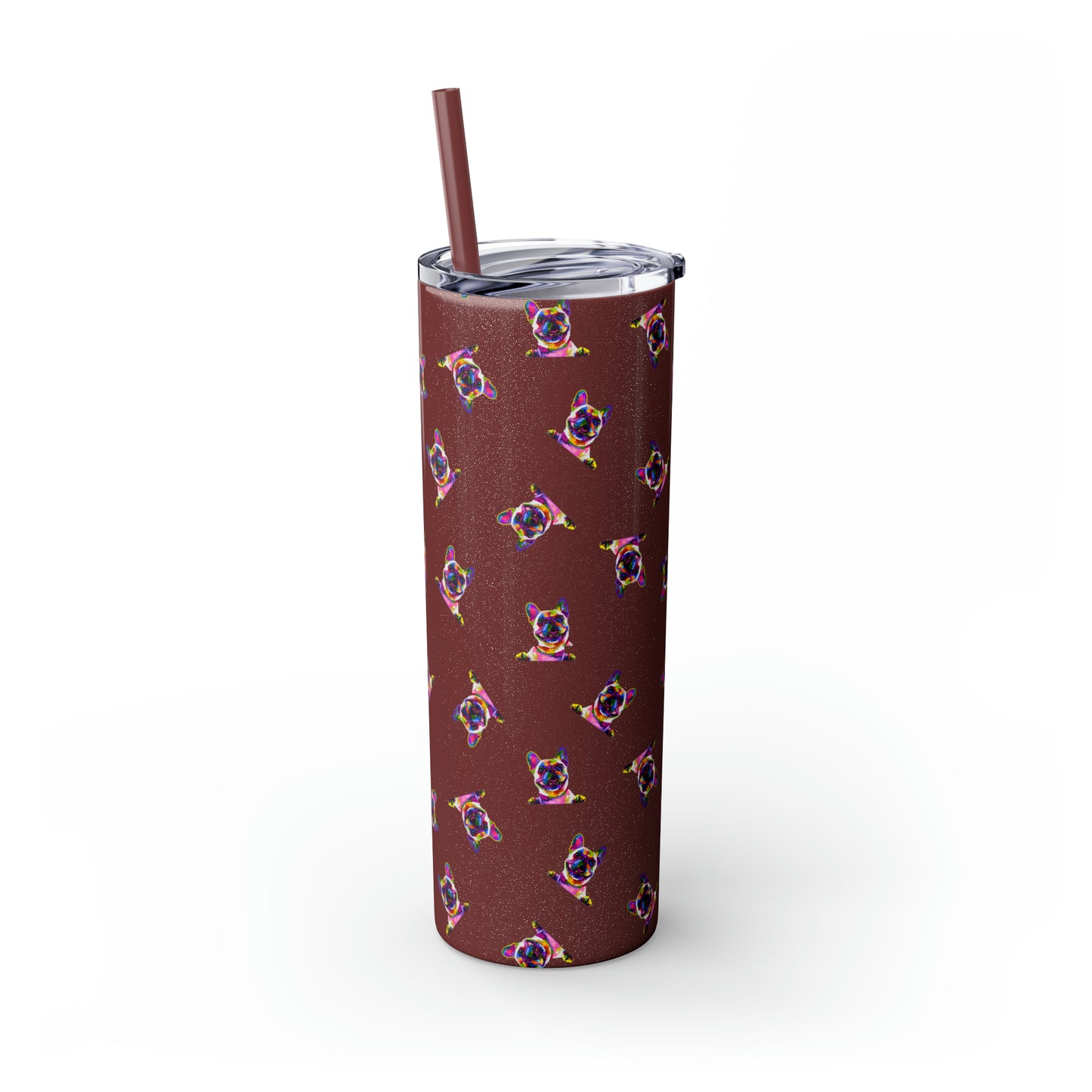 Frenchie Friends Skinny Tumbler with Straw, 20 oz (multiple colors)