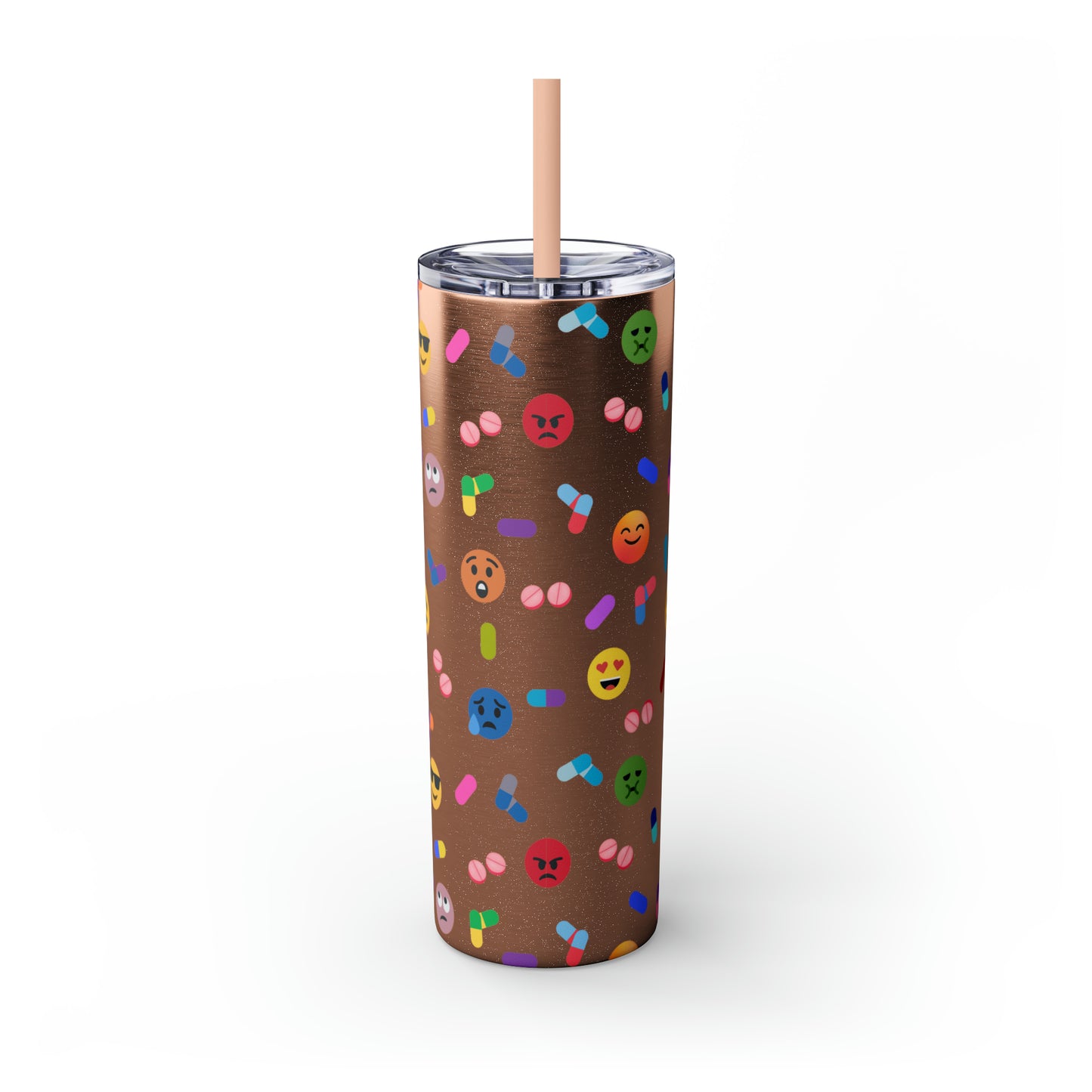 Pill-Popping Positivity Skinny Tumbler with Straw 20 oz (multiple colors)