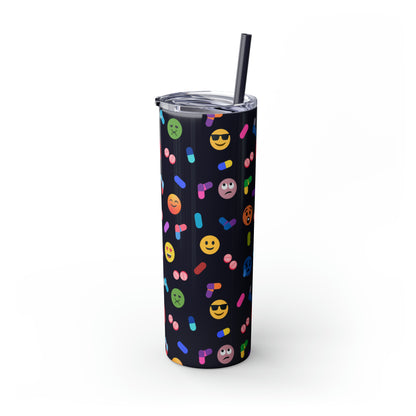 Pill-Popping Positivity Skinny Tumbler with Straw 20 oz (multiple colors)