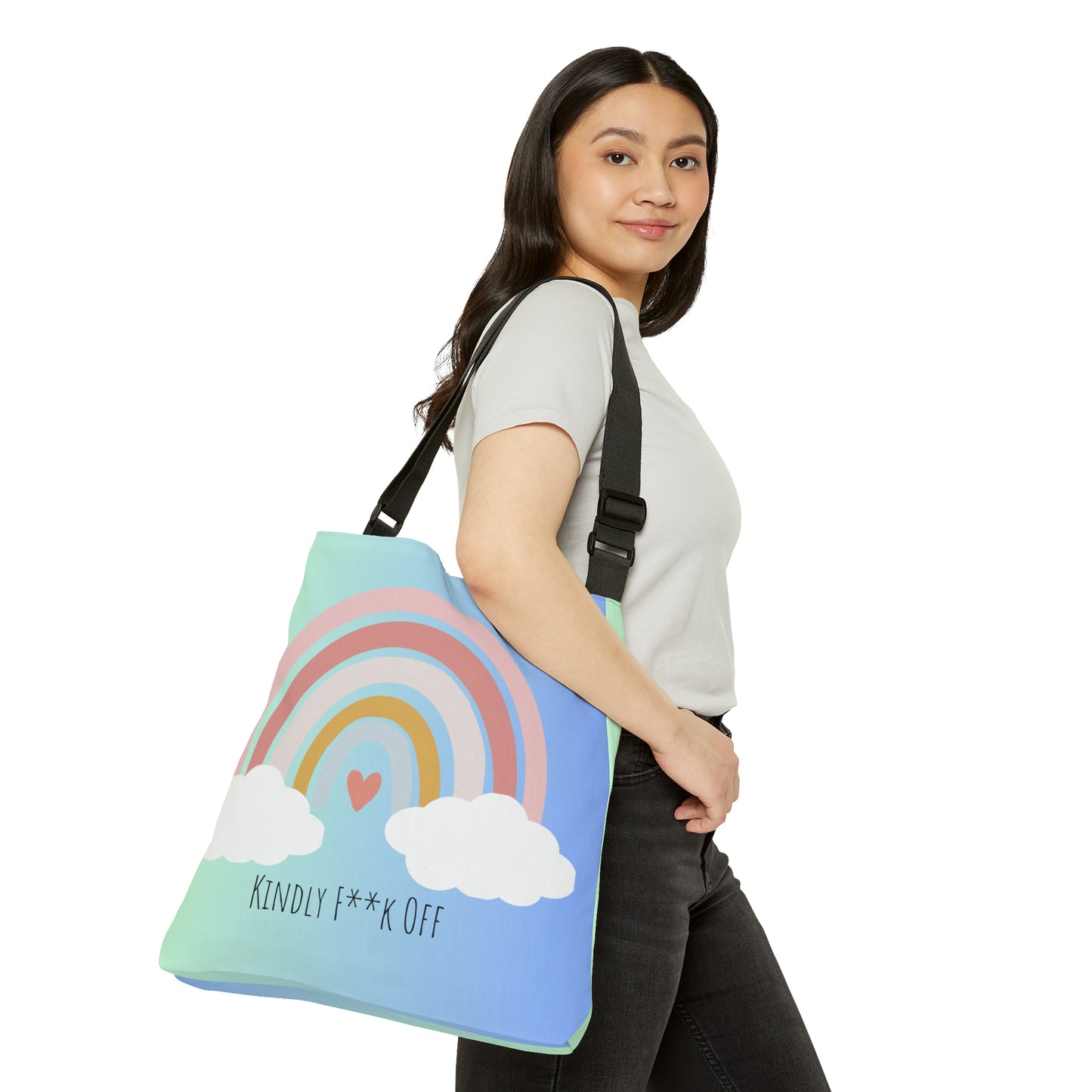 Rainbow Adjustable Tote/Messenger Bag- Kindly F**K Off (blue)