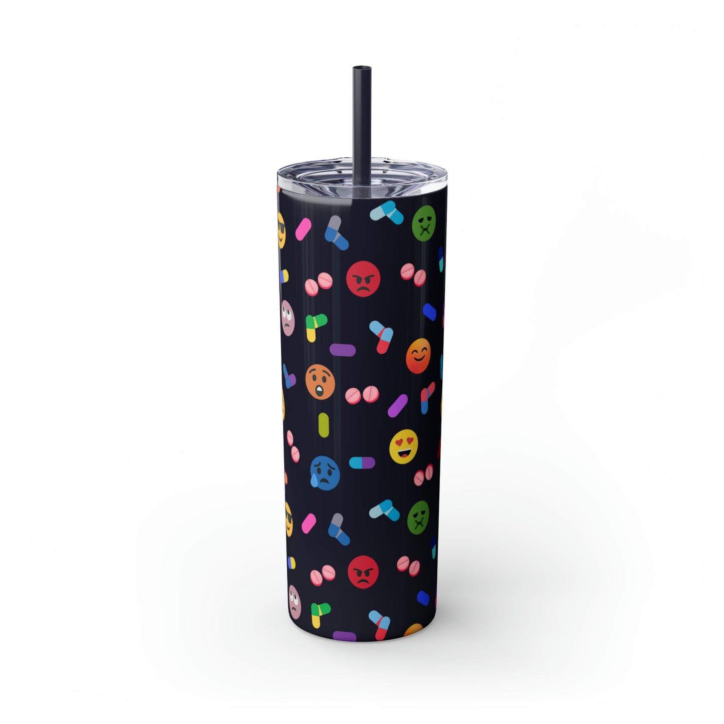 Pill-Popping Positivity Skinny Tumbler with Straw 20 oz (multiple colors)