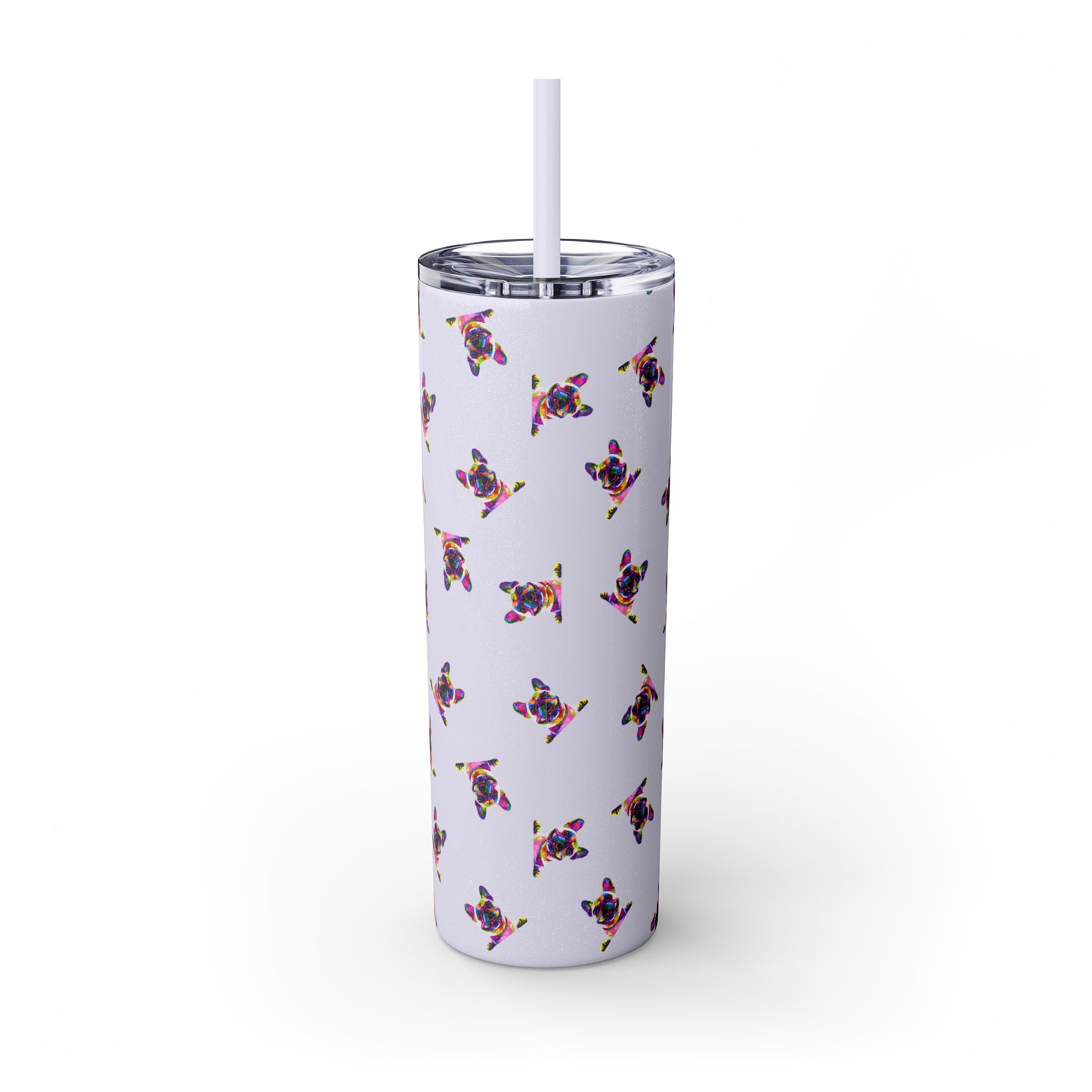 Frenchie Friends Skinny Tumbler with Straw, 20 oz (multiple colors)