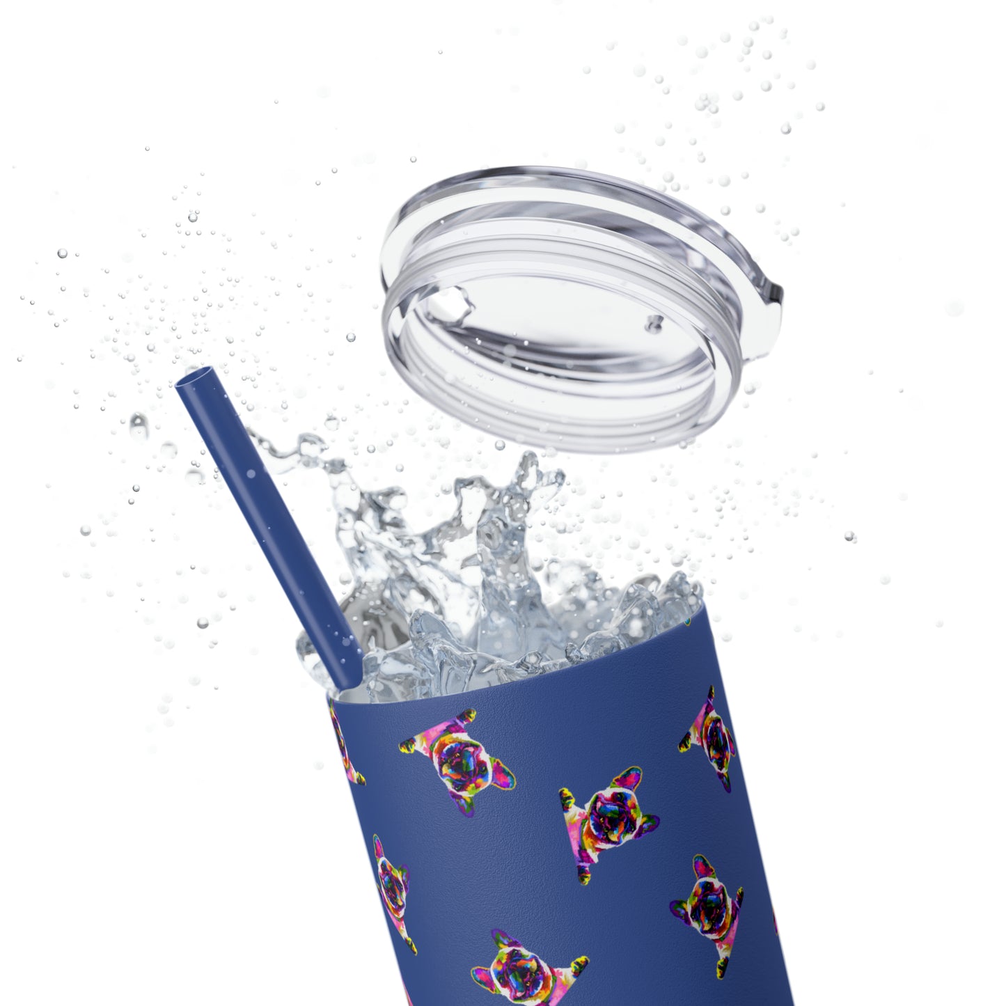 Frenchie Friends Skinny Tumbler with Straw, 20 oz (multiple colors)