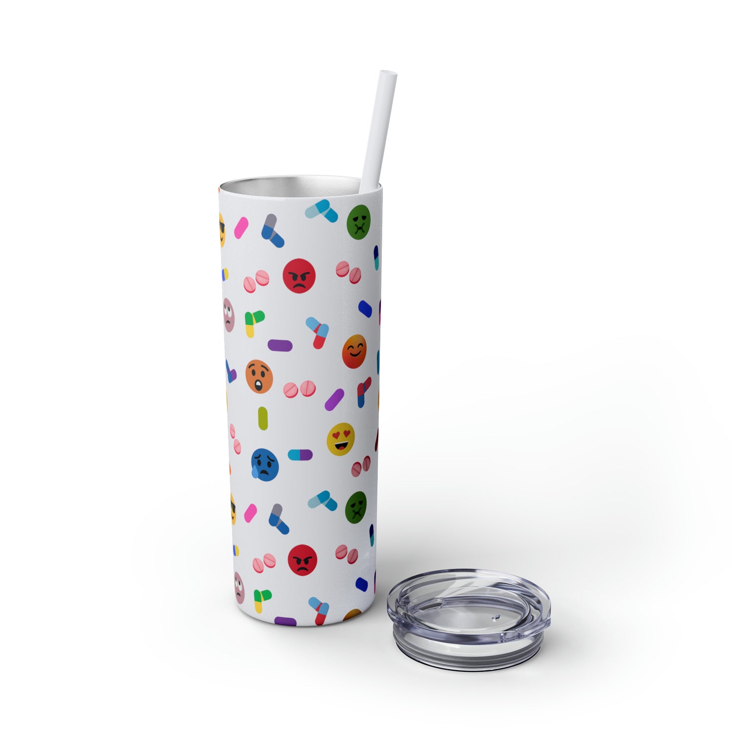 Pill-Popping Positivity Skinny Tumbler with Straw 20 oz (multiple colors)