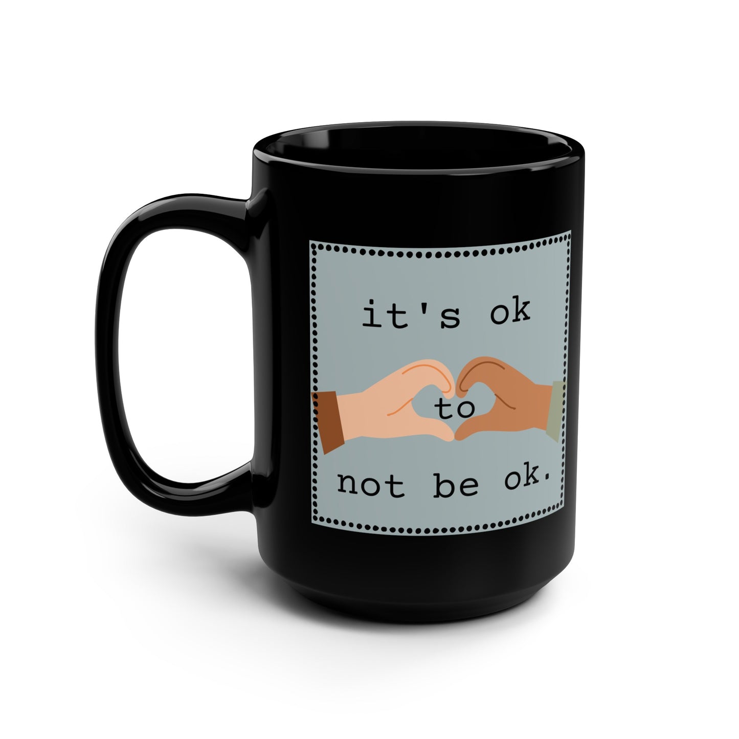 Hands and Hearts Black Mug, 15oz